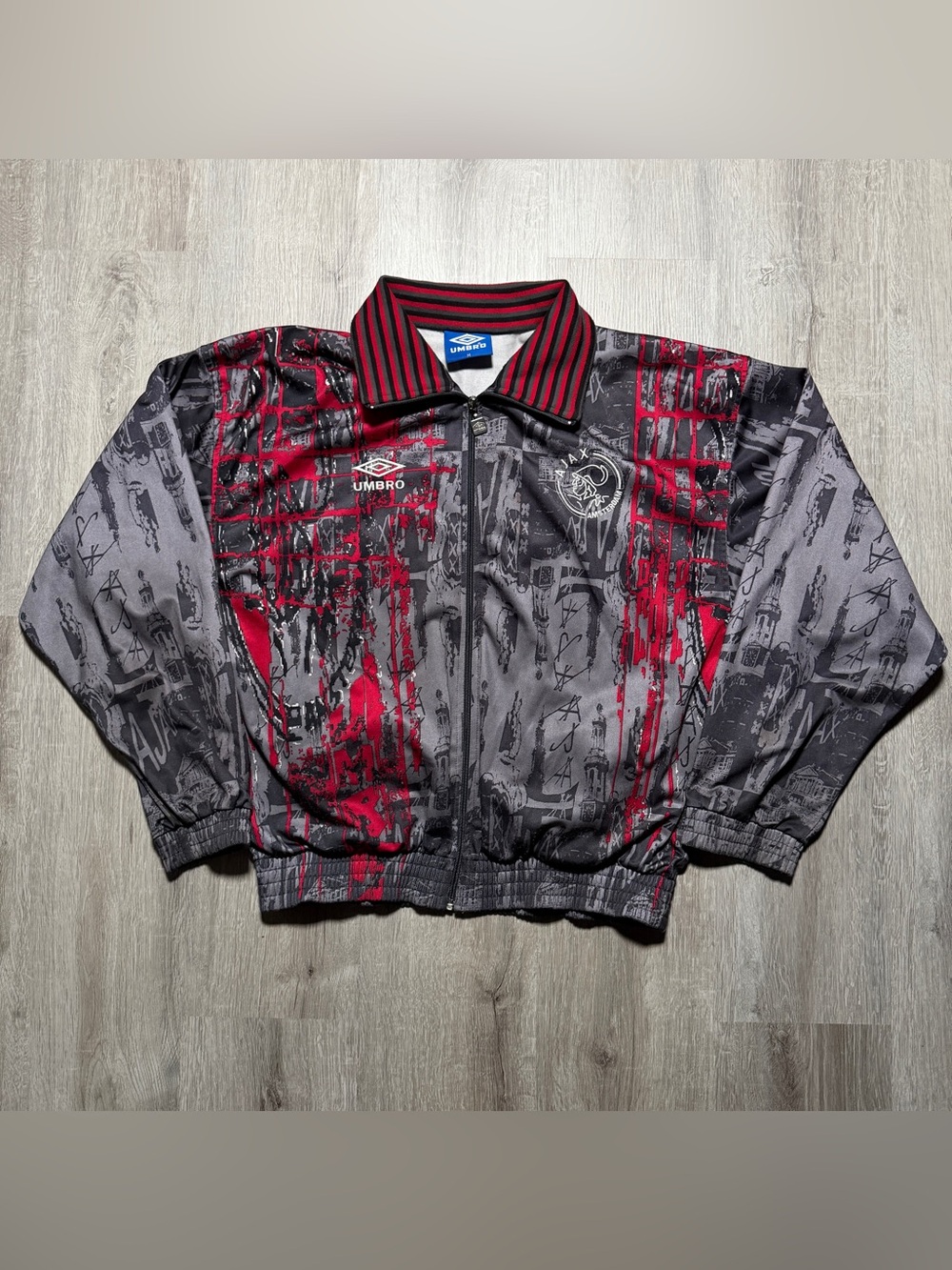Vintage 90s Ajax Amsterdam Umbro Black & Red Graphic Zip Track Jacket